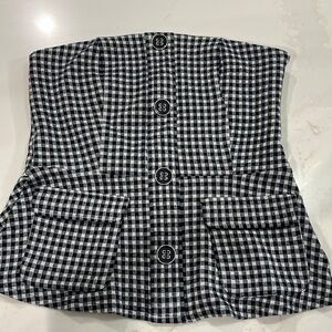 Anthropologie Black Gingham Strapless Peplum Top